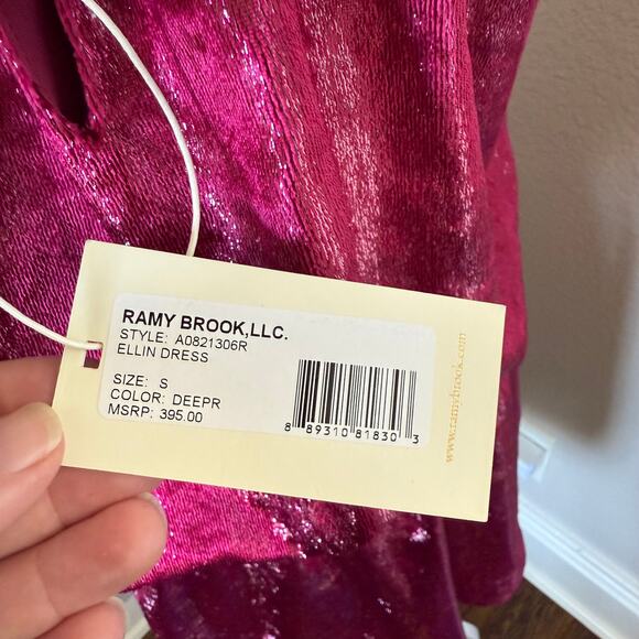 NWT Ramy Brook Ellin Dress Small Shimmer Red Velvet Halter Neck Cocktail Party - Picture 6 of 9